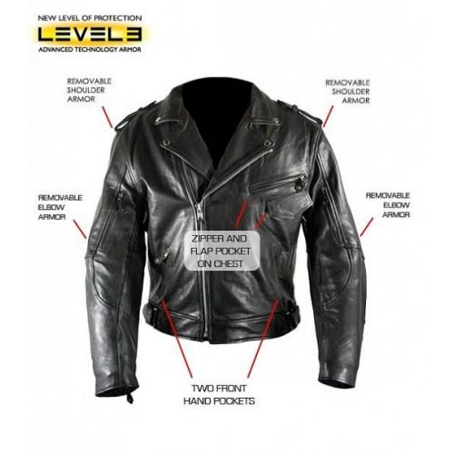 Mens Black Buffalo Leather Updated Pistol Pete Armored Classic Biker Jacket.